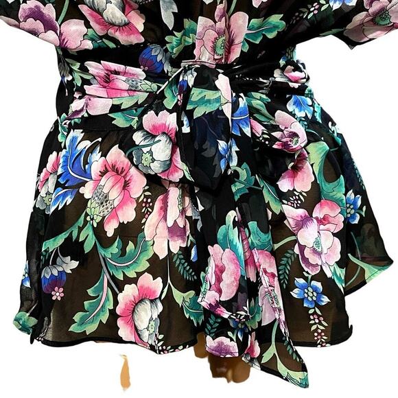 Express Womens Blouse Sheer‎ Floral Print V Neck Short Sleeves Size S Mystigoth - Picture 4 of 9